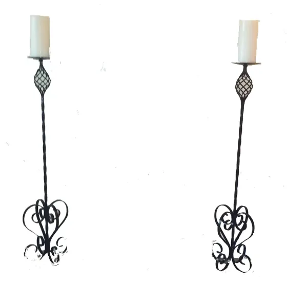 Wrought iron pair of 35in tall scrolled candle Wimborne wrought iron works
