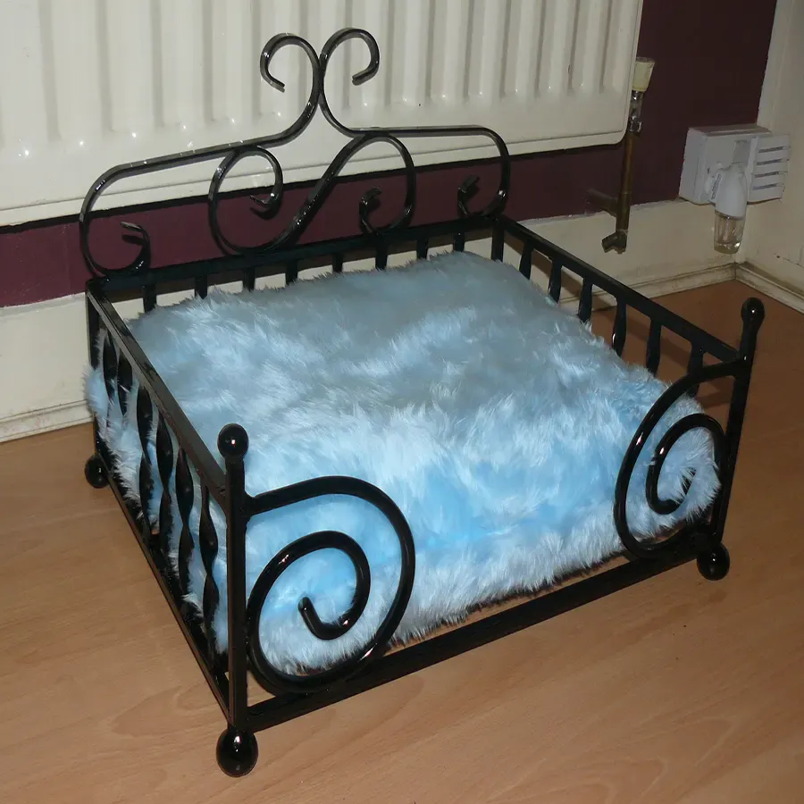 Dog bed small blue cushion Wimborne wrought iron works