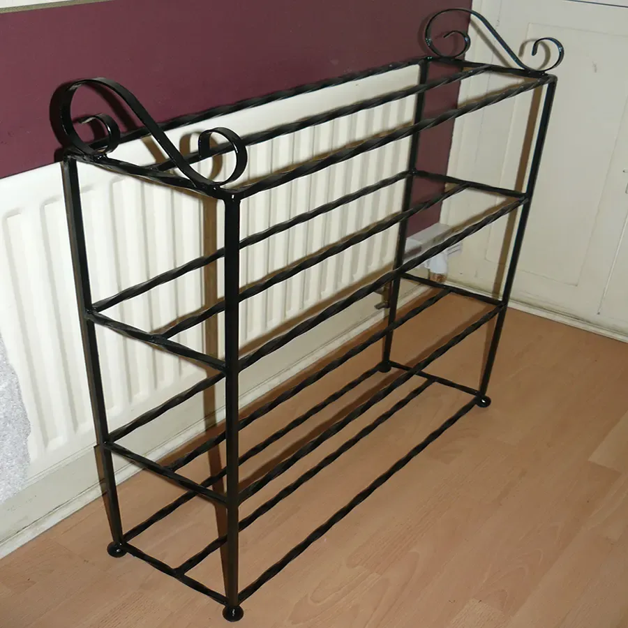 Wrought iron hand crafted 12 to 16 pair shoe rack Wimborne wrought iron works