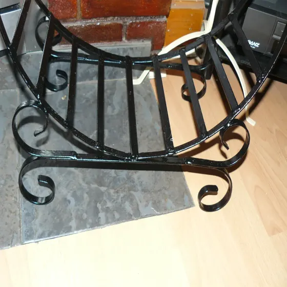 Log basket wrought iron 18in round metal handcrafted in United Kingdom