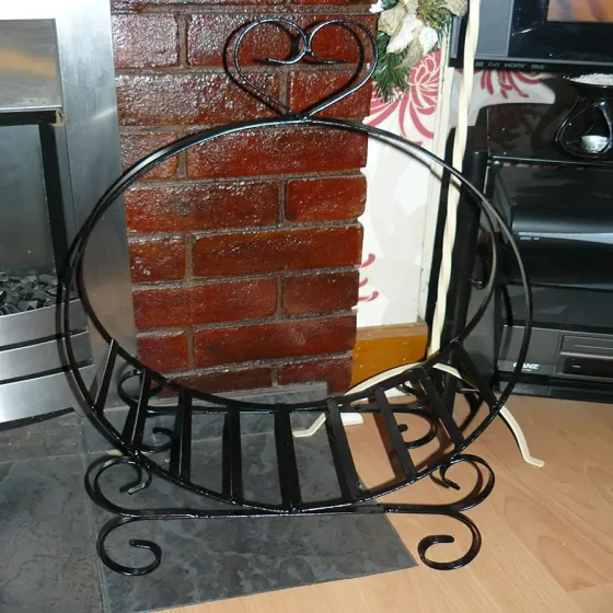 HAND CRAFTED WROUGHT IRON BLACK FIRESIDE 18in ROUND LOG BASKET / HOLDER Wimborne wrought iron works
