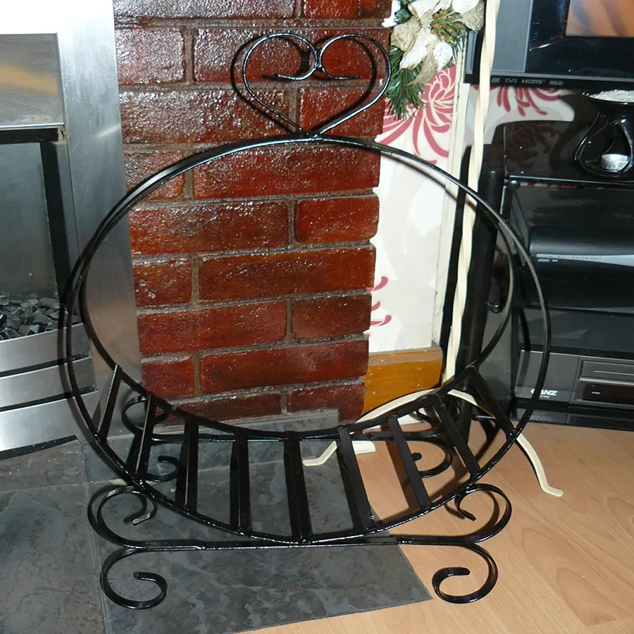 HAND CRAFTED WROUGHT IRON BLACK FIRESIDE 18in ROUND LOG BASKET / HOLDER Wimborne wrought iron works