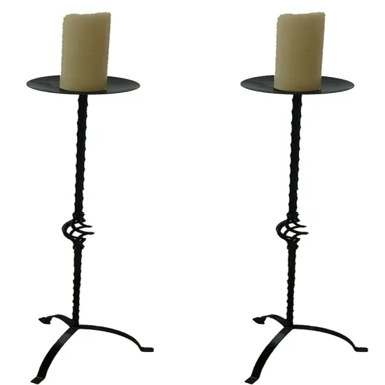 Candle sticks Shabby chic wrought iron pair of hammered candle holders