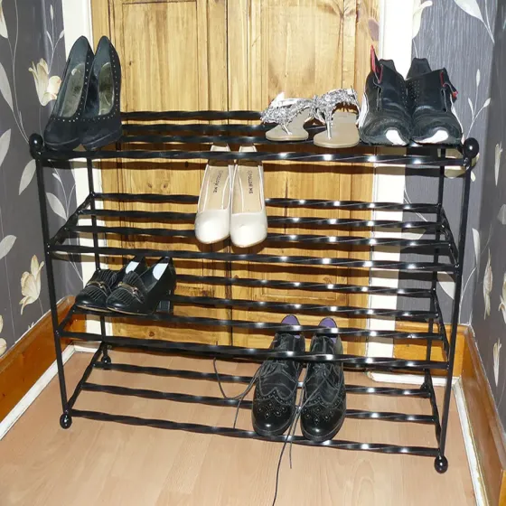 20 pair wrought iron black metal shoe rack storage solution