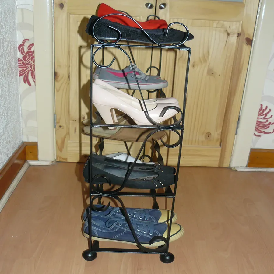 Shoe rack organiser stand 12 pairs scrolled wrought iron Wimborne wrought iron works