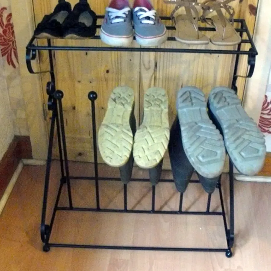 Wellington boot / shoe rack with prongs and shelf Wimborne wrought iron works