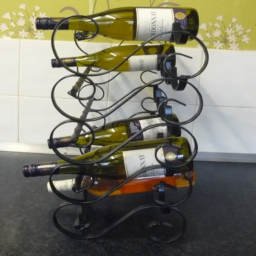 Wine rack 20 bottle wrought iron scrolled with 10mm candy twist bars Wimborne wrought iron works