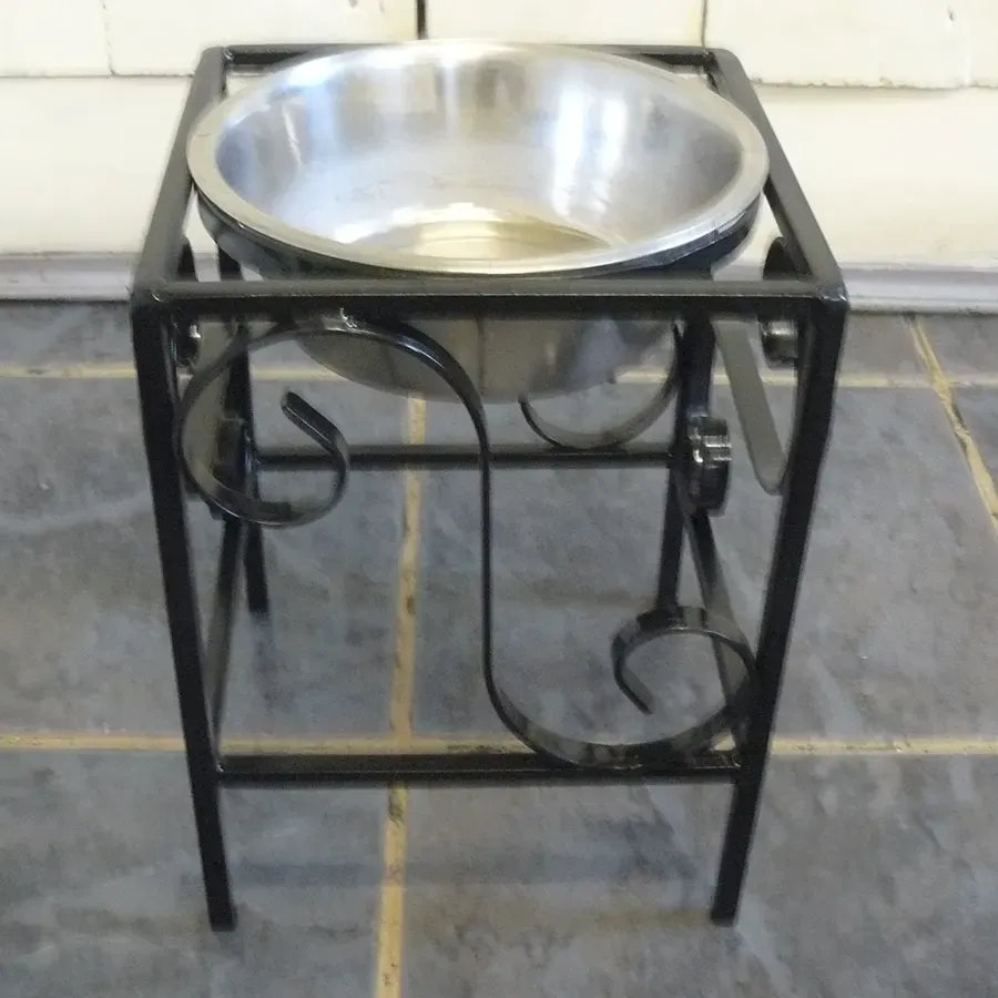 Raised dog bowl holder 12in height 8in bowl Wimborne wrought iron works