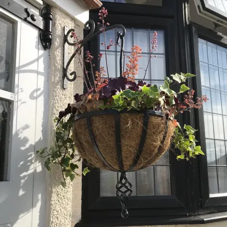 14in hanging basket and bracket wrought iron