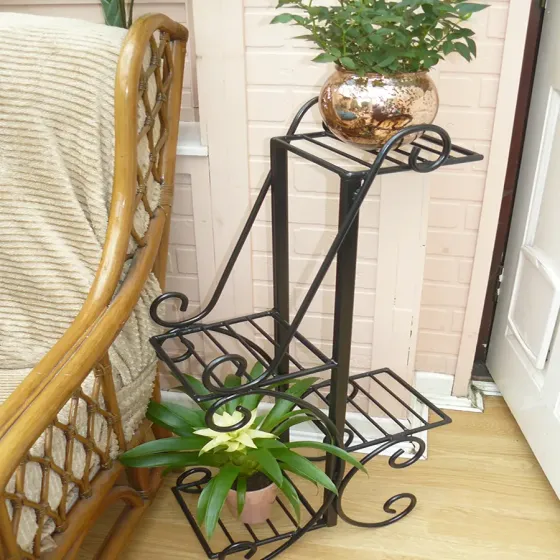 Wrought iron heavy duty decorative black plant pot stand / holder