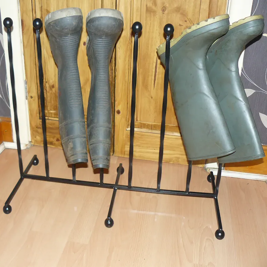 Four pair wellington boot wellie stand wrought iron with ball feet Wimborne wrought iron works