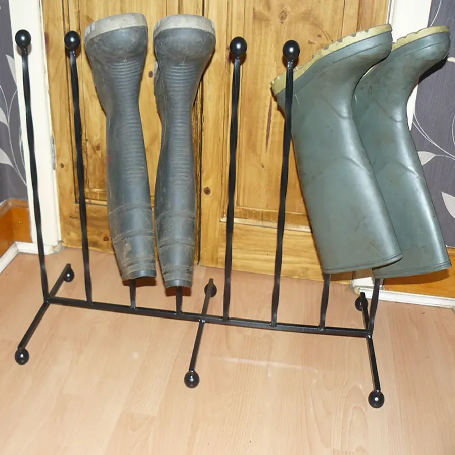 Four pair wellington boot wellie stand wrought iron with ball feet Wimborne wrought iron works