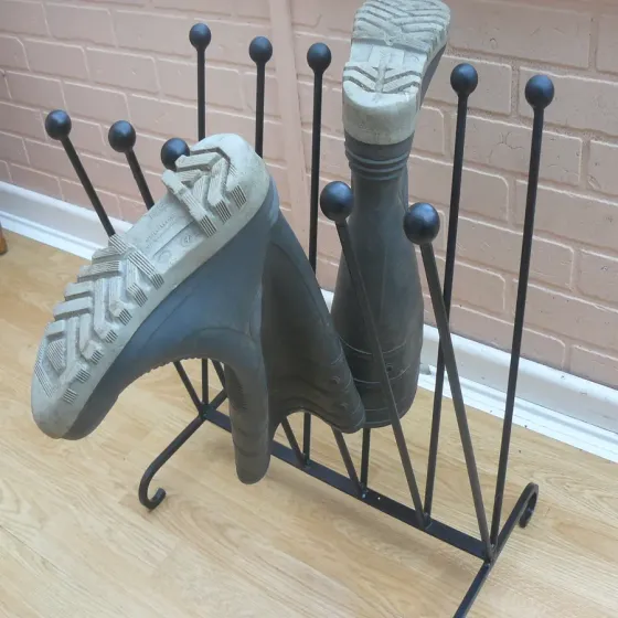 Angled six pair wellington boot holder rack Wimborne wrought iron works