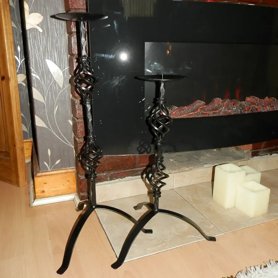 Candle sticks 20in and 26in tall wrought iron black metal Wimborne wrought iron works