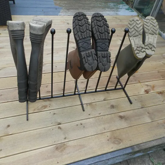 Contemporary Straight bar wellington boot rack two to five pair Wimborne wrought iron works