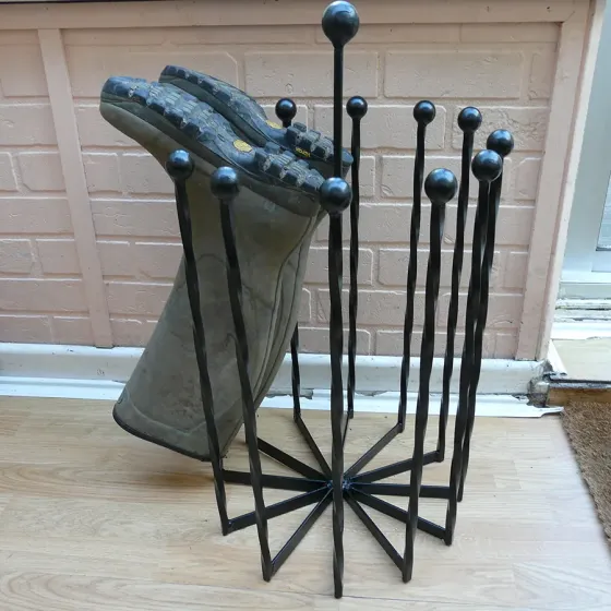 Six pair Carousel round wellington boot holder rack wrought iron Wimborne wrought iron works