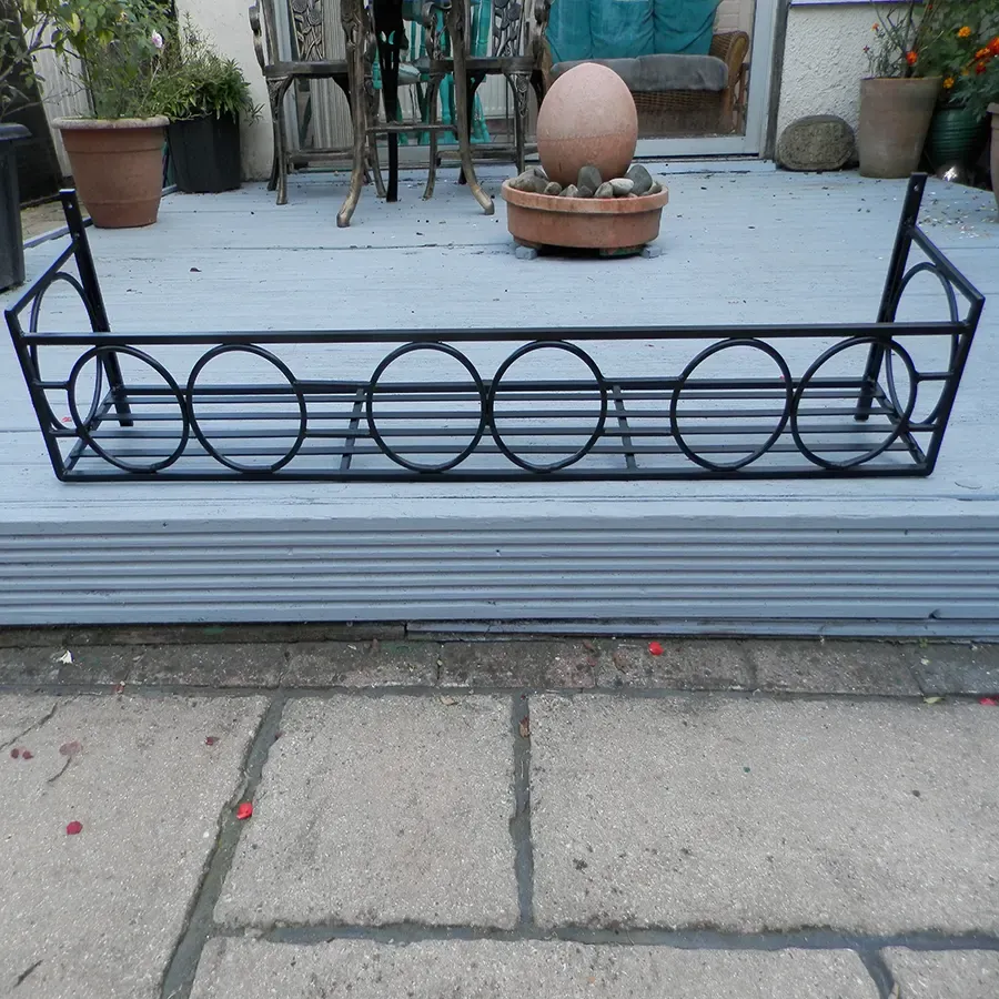 Wrought iron window box 180cm with circles at front art deco handmade
