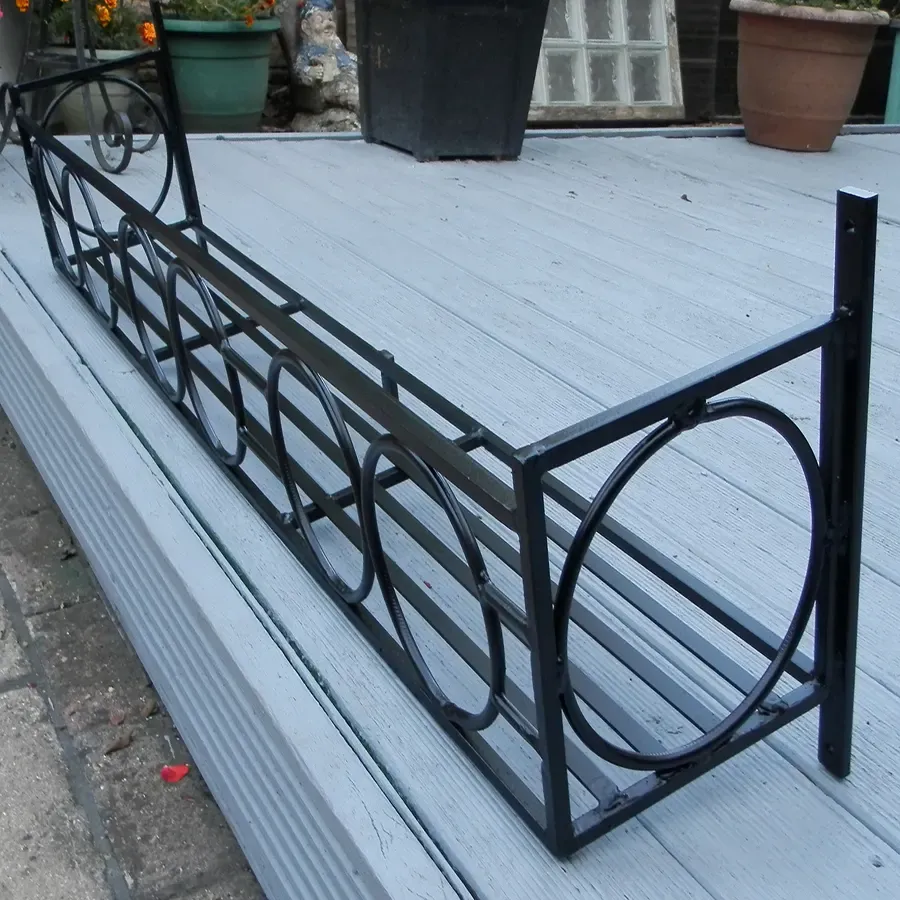 Wrought iron window box 180cm with circles at front art deco handmade
